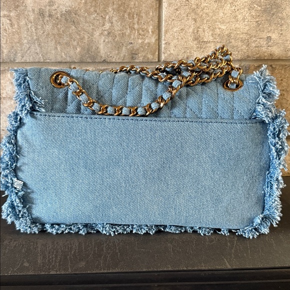 NEW Quilted Denim and Pearl Shoulder Bag with Chain Strap - Picture 2 of 8